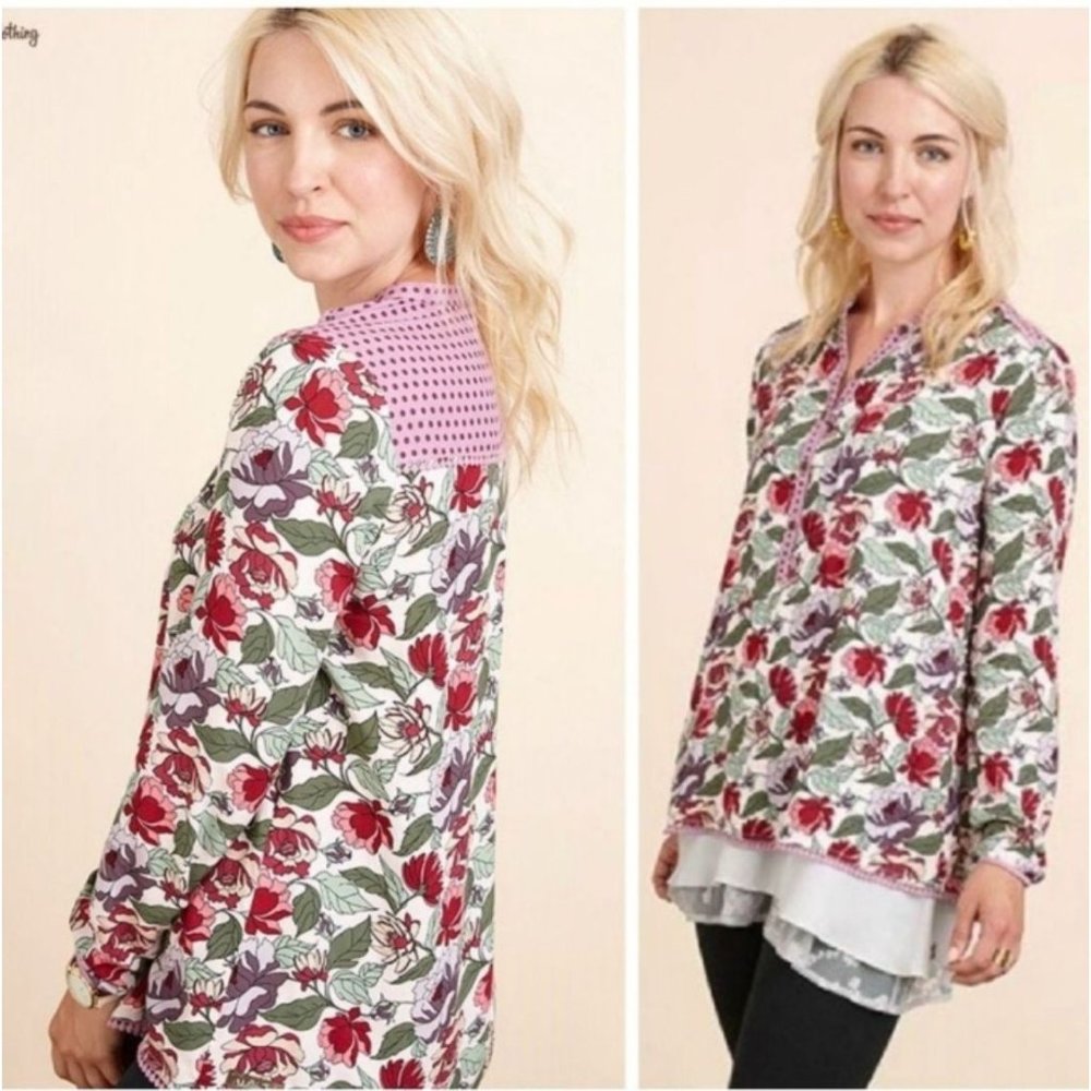 Matilda Jane Dusk or Dawn Top Size S blouse purple dots floral Once Upon a Time